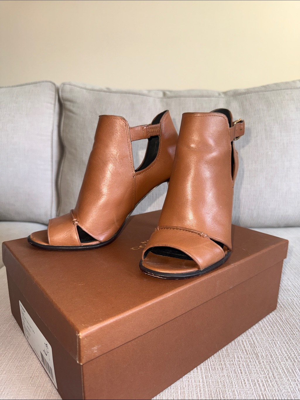 Coach Brown Open-Toe Leather Heeled Booties